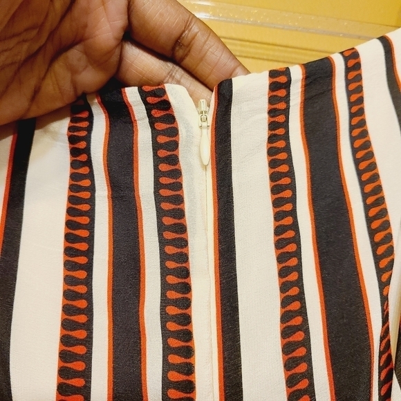 Anna Sui | Women's Mixed Print V-Neck Striped Mini Dress (Size Large) - Picture 12 of 14